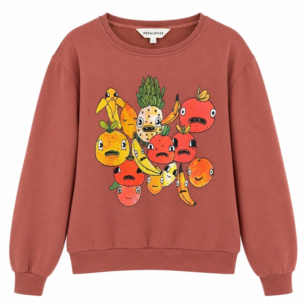 PepaLoves Sweatshirt Rust Orange Fruit Graphic Print Long Sleeve Wearable Art L